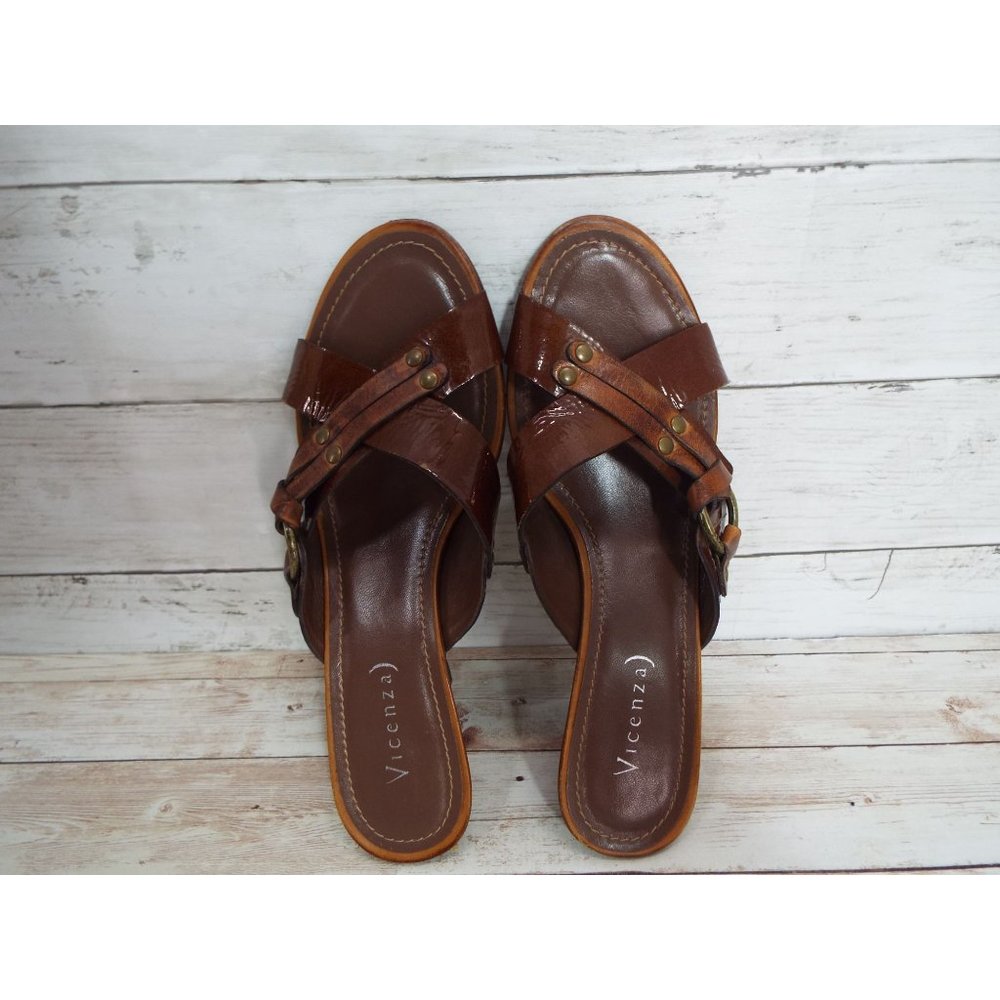 Vicenza Brown Leather Carmen Heeled Mule Sandals Size 39 - Picture 13 of 14